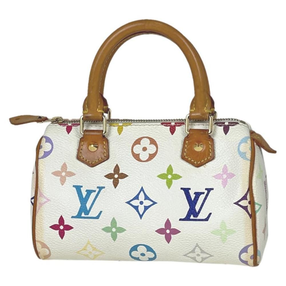 Louis Vuitton Mini Speedy Handbag Pouch Monogram Multicolor White